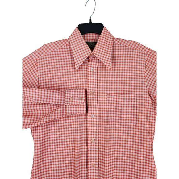 Vtg 70s Sears Shirt Men L Trim Reg Orange White Gingham Check Fitted Lightweight - Picture 11 of 11